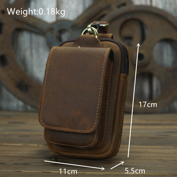 Crazy Horse Leather Men's Design Small Waist Bag Fashion Hook Fanny Belt Pack