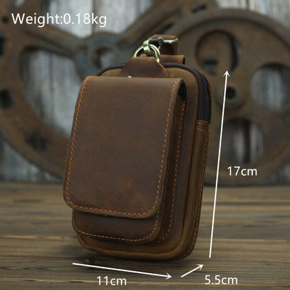 Crazy Horse Leather Men's Design Small Waist Bag Fashion Hook Fanny Belt Pack