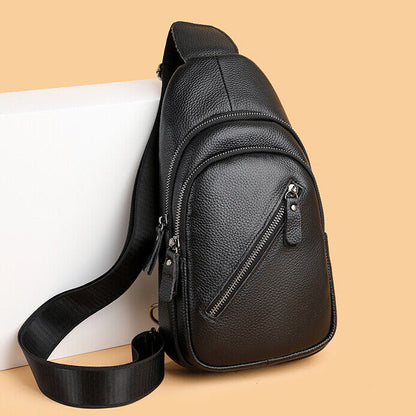100% Genuine Leather Crossbody Bag Chest Bag Hiking Sling Backpack Shoulder Bag