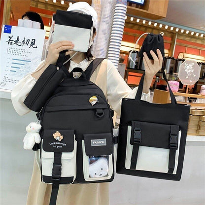 5 In 1 Women Backpack Pockets School Bag Teenage Girls Backpacks Bookbags