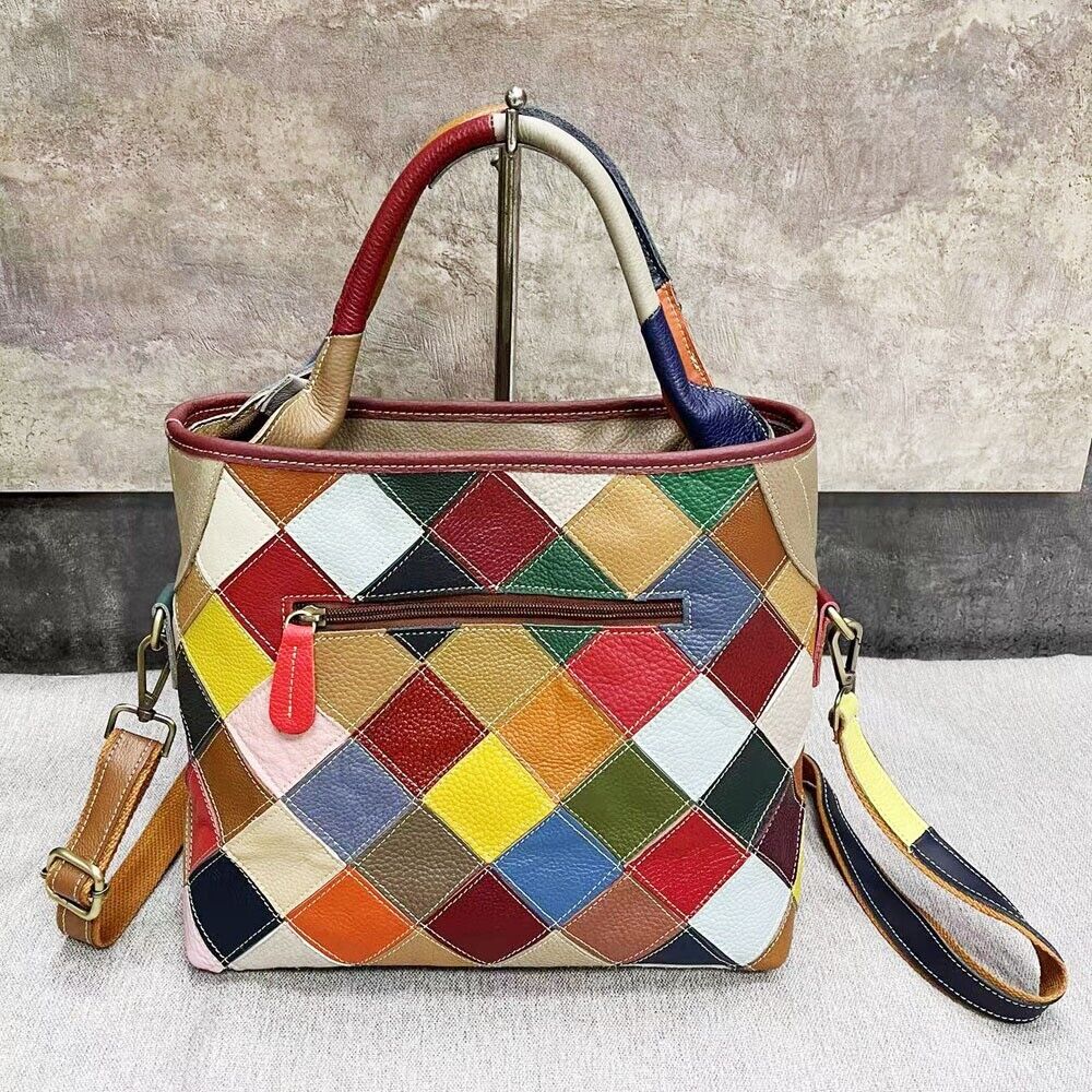 Top Genuine Leather Multi-color Tote Handbag, New Designer Women's Shoulder Bags
