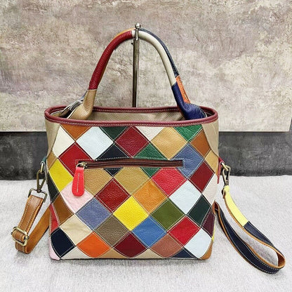 Top Genuine Leather Multi-color Tote Handbag, New Designer Women's Shoulder Bags