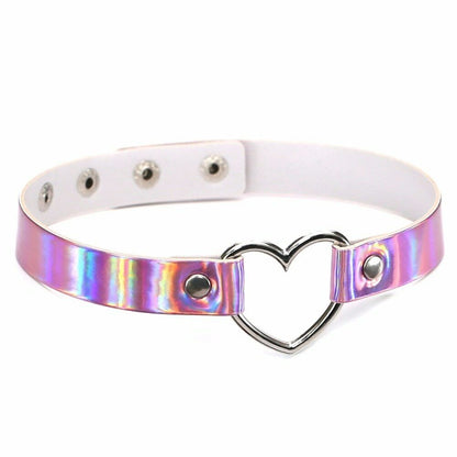 Leather Heart Choker Collar Punk Goth Adjustable Rivet Necklace Love O-Ring New