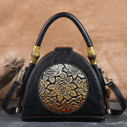 Women's Retro Soft Leather Handbag Tote Embossed Crossbody Shoulder Shell Bag