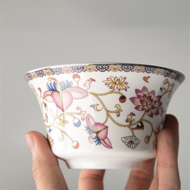Luxurious Porcelain Ceramic Gaiwans Flower Designed Tea Cups And Saucers Set New