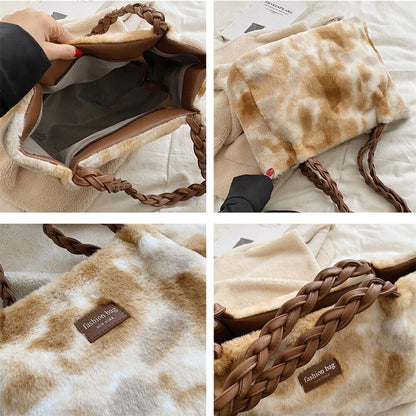 Faux Fur Plush Tote Bags Women Shoulder Bag Shopper Ladies Handbag