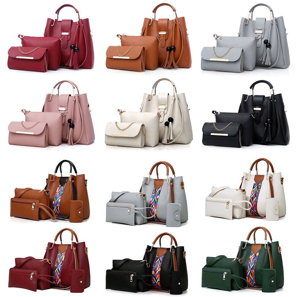 4Pcs/Set Women Lady Leather Handbags Messenger Shoulder Bags Tote Satchel Purse
