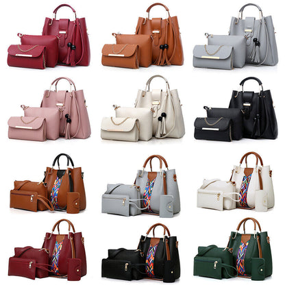 4Pcs/Set Women Lady Leather Handbags Messenger Shoulder Bags Tote Satchel Purse