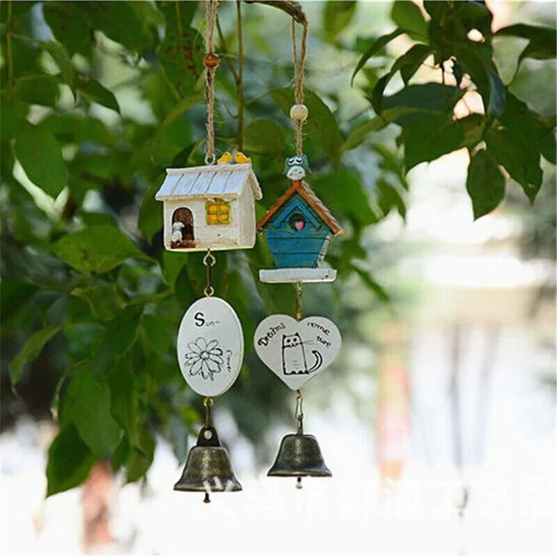Home Garden Ornaments Resin Metal Bird House Cage Wind Chimes Baby Children Gift