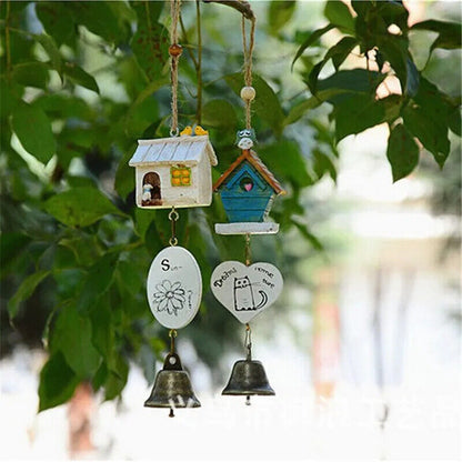 Home Garden Ornaments Resin Metal Bird House Cage Wind Chimes Baby Children Gift