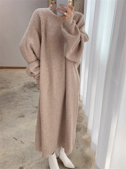 Women Dress Sweater Women Dress Thick Winter Dresses Turtleneck Black