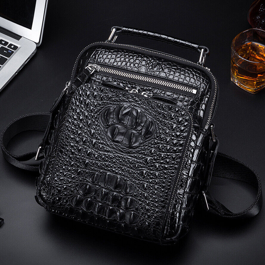 100% Genuine Leather Men's Crocodile Shoulder/Messenger Bag 8" Handbag Sport Bag
