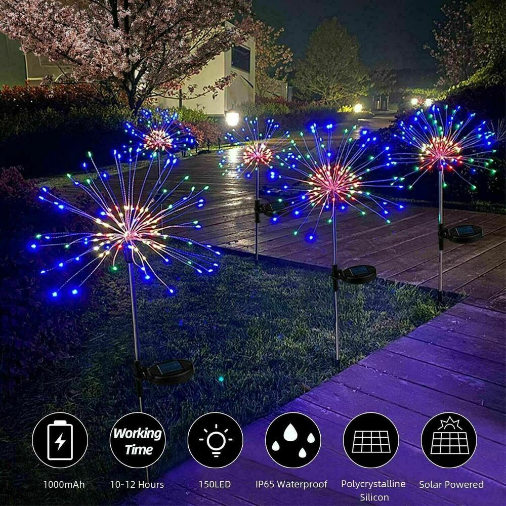 1pc Garden Solar Firework Lights Outdoor Waterproof Path Lawn Lamp Decor 150 LED