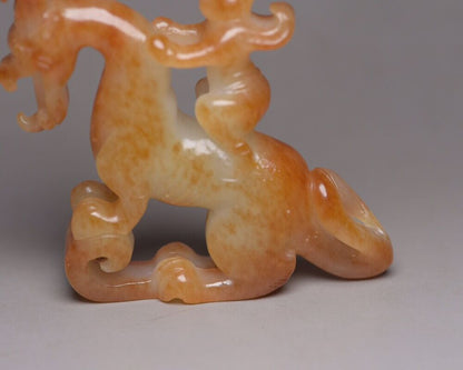 Antique Chinese Natural Hetian Jade Hand Carved Exquisite Beast Statue Figurines
