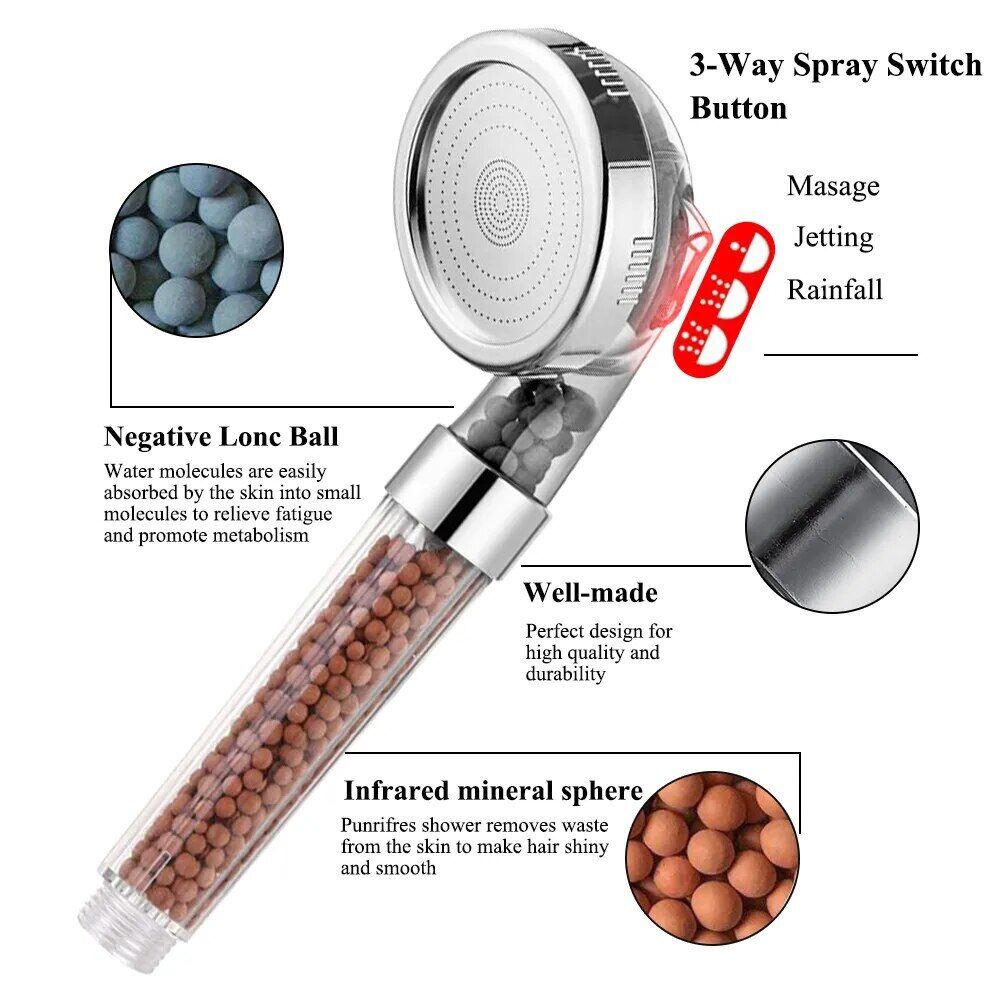 Shower Head 3 Mode High Pressure Saving Water Bath Shower Adjustable Shower Head