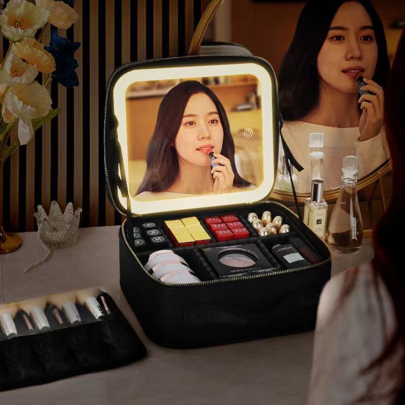 LED Light Cosmetic Bag Mirror Luxury Large Traveling Makeup Purse 26*23*11CM Bag