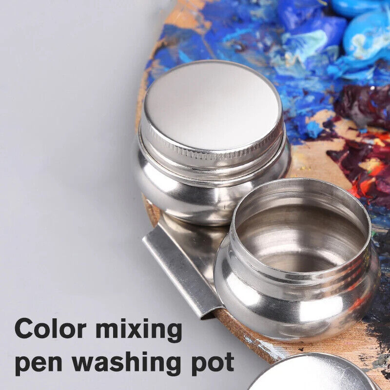 Painting Palettes Stainless Steel Oil Paint Pot Single Double Hole Drawing Tools