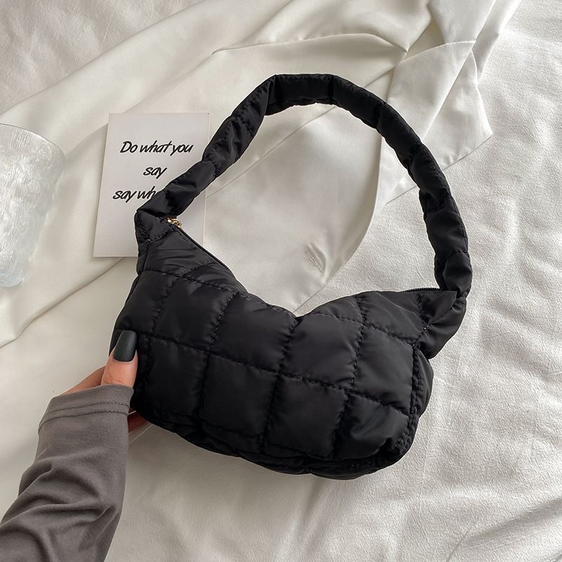 Folds Rhombus Embroidery Thread Underarm Bag Shoulder Bags Oxford Cloth Handbags