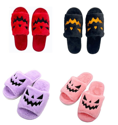 Women Halloween Pumpkin Slippers Soft Plush Flip Flop Indoor Warm Shoes 8.5~12in
