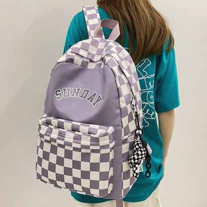 Letter Printing Women Backpack Nylon Travel Bag Fashion Plaid Schoolbag Bookbag