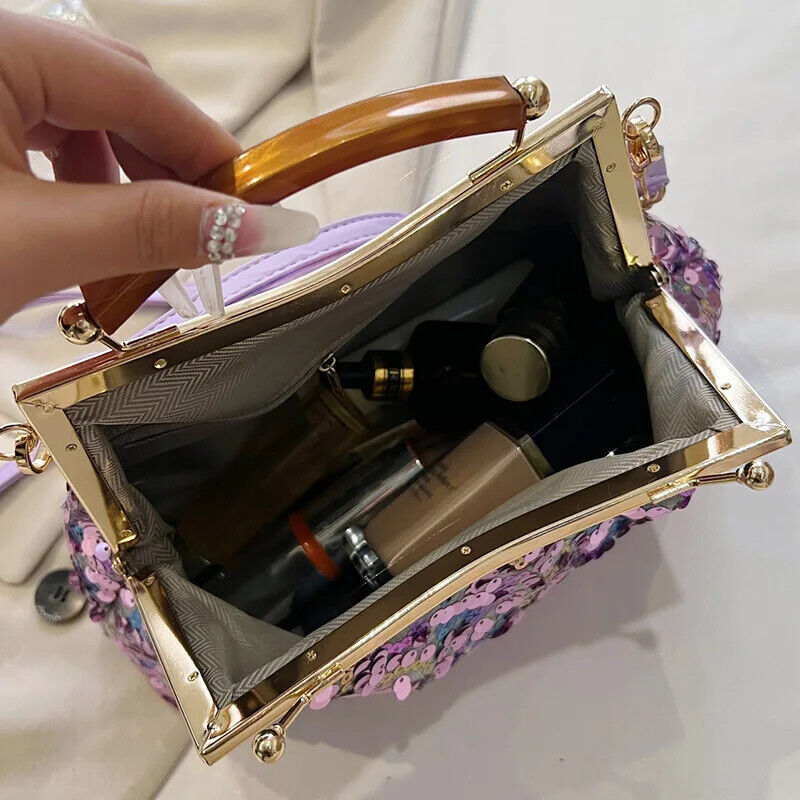Women Evening Purple Gold Chain Shoulder Bags Wedding Prom Handbags