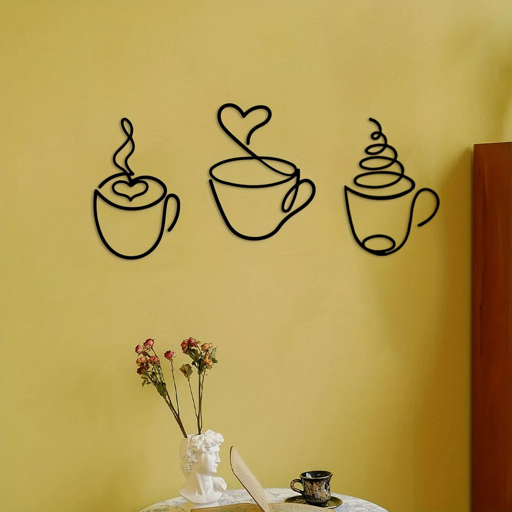 Add a Touch of Charm to Your Kitchen with this 3pcs Coffee Cup Wall decor metal