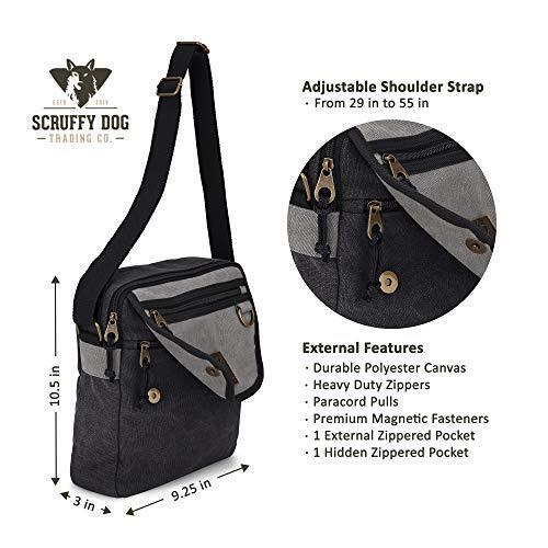 SCRUFFY DOG Canvas Messenger Bag with Adjustable small 11 inch, Black/Grey