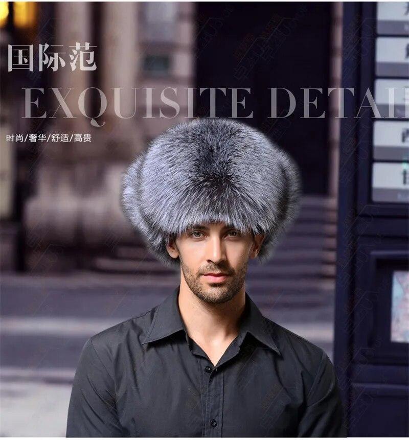 Male Full Covered Real Fox Fur Hat Russian Ushanka Hat Cossack Warm Trapper Cap