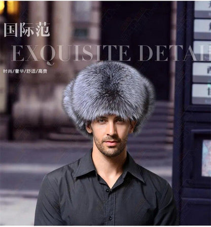 Male Full Covered Real Fox Fur Hat Russian Ushanka Hat Cossack Warm Trapper Cap