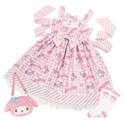 Cinnamoroll My Melody Kuromi JSK Lolita Princess Dress Girl Bow-knot Strap Dress