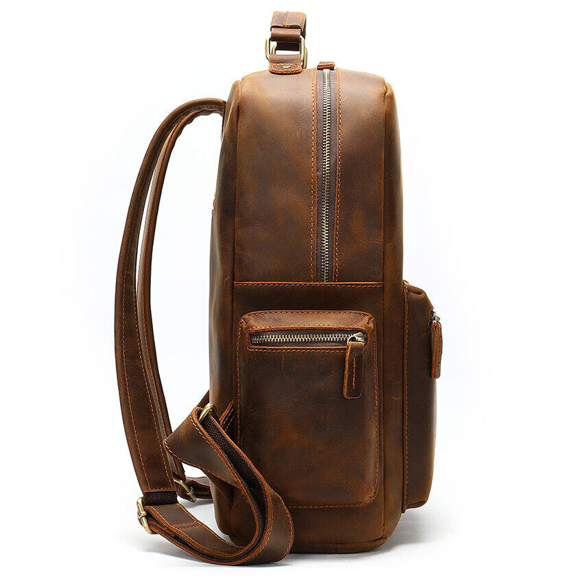 Crazy Horse Leather Men's Retro Backpack LargeTravel Rucksack Daypack School Bag