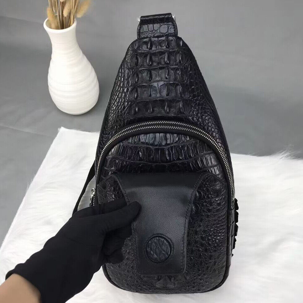 Handcrafted Nile Crocodile Skin Leather Mens Luxury Crossbody bag Sling Backpack