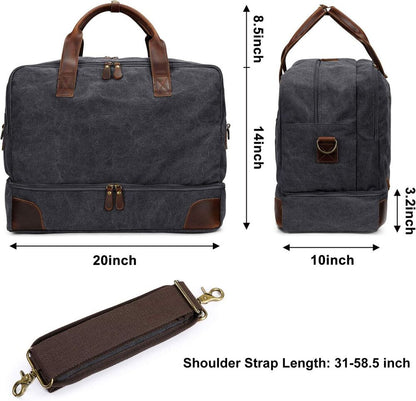 S-ZONE Mens Canvas Travel Duffel Bag Weekend Overnight with Dark Grey