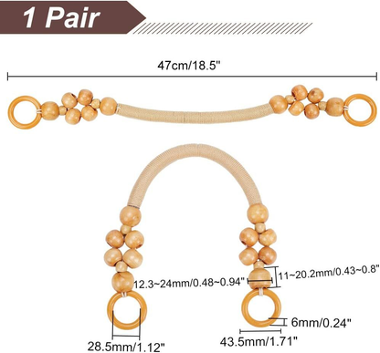 PH PandaHall Wooden Beaded Bag Handles, 2pcs Nylon Rope Purse Blanched Almond