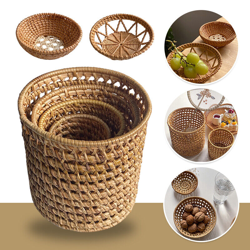 Handwoven Bread Basket Rattan Wicker Storage Tray Tea Drinks Snack Holder NEW
