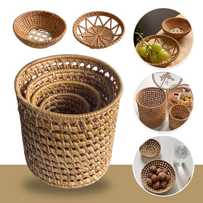Handwoven Bread Basket Rattan Wicker Storage Tray Tea Drinks Snack Holder NEW
