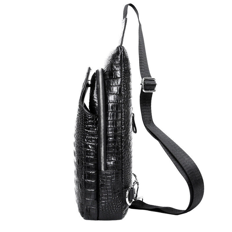 Sling Backpack Men's Genuine Leather Crocodile Crossbody Bag Chest Bag Sling Bag