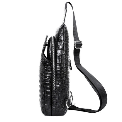 Sling Backpack Men's Genuine Leather Crocodile Crossbody Bag Chest Bag Sling Bag
