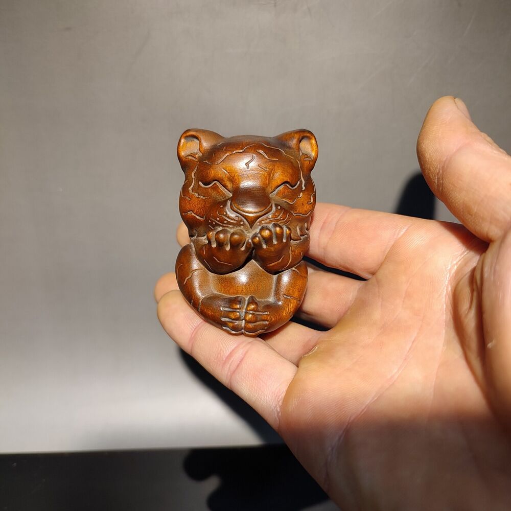 Chinese Boxwood Wooden Statue Statuette Animal cute Tiger home decor sculpture