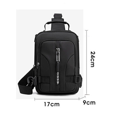 Men's Small Sling Chest Bag Backpack Anti-theft Crossbody Shoulder Bag wUSB Port