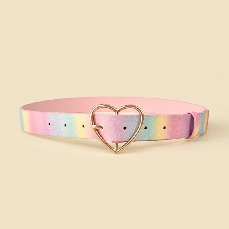 Women Waist Belts Sweet Style Rainbow Color Girdle Heart Shape Buckle Waistbands