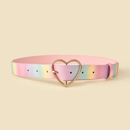Women Waist Belts Sweet Style Rainbow Color Girdle Heart Shape Buckle Waistbands