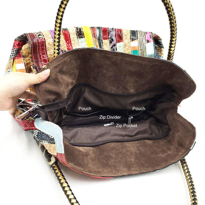 Multicolor Patch Real Leather Shoulder Bag Tote Handbag Purse Crossbody 2 Handle