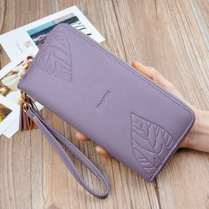Wallets Purses Synthetic Leather Wristband Leaf Print Long Large Bag Wallets 1PC