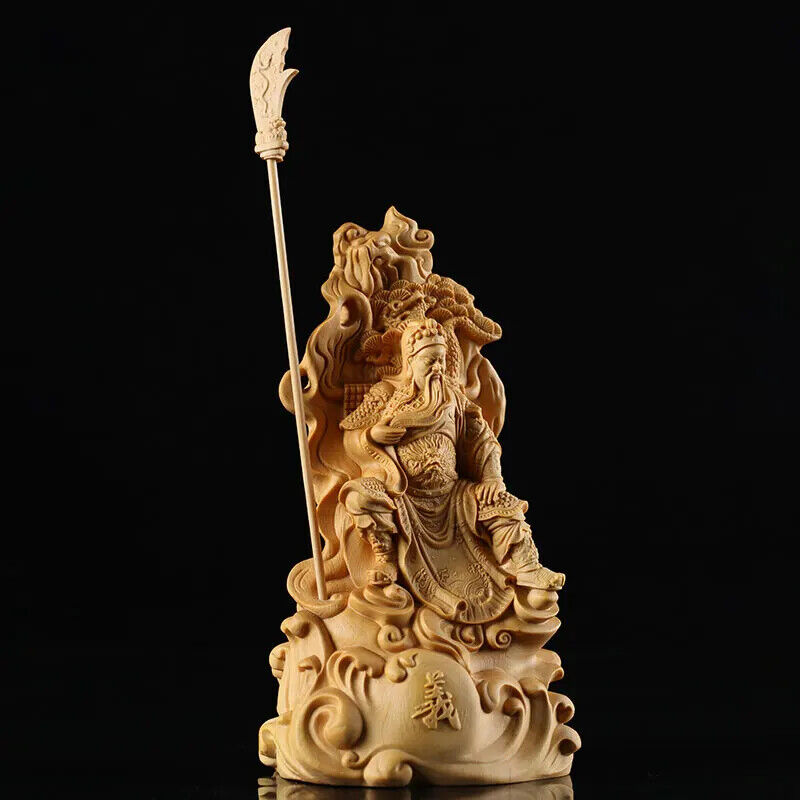 15/30cm Guan Gong Figure Solid Wood statue Guanyu Sits Under Pine Tree FengShui