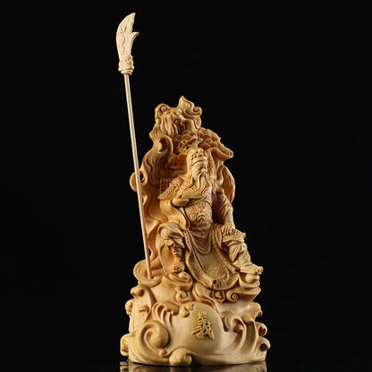 15/30cm Guan Gong Figure Solid Wood statue Guanyu Sits Under Pine Tree FengShui