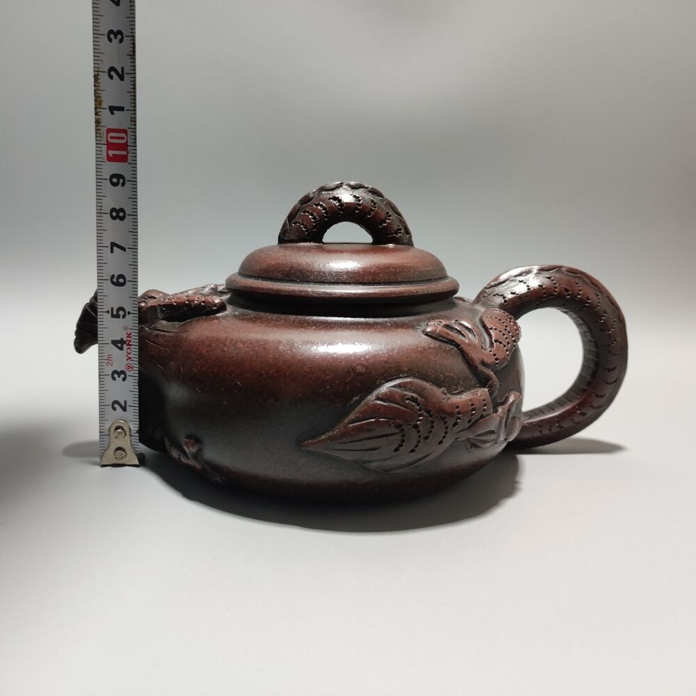 Vintage Chinese Yixing Purple Clay Teapot Zisha Ceramic Carving Dragon Teaware
