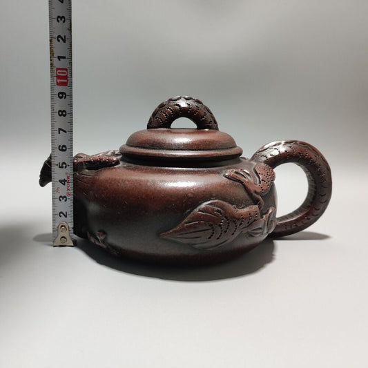 Vintage Chinese Yixing Purple Clay Teapot Zisha Ceramic Carving Dragon Teaware