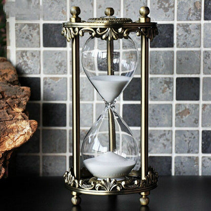 Hourglass 30 Minutes Timer Vintage Metal Inlaid Crystal Home Ornament 9.5x20.5cm