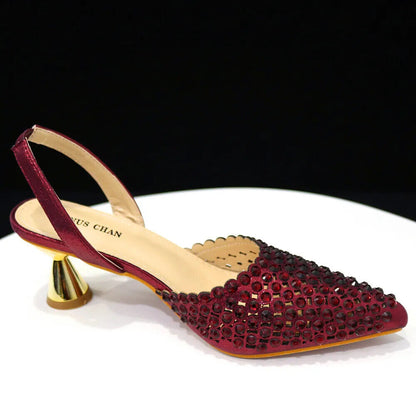 Pointed Toe Heels Women Party Wine Pumps Shoes Bags Matching Set